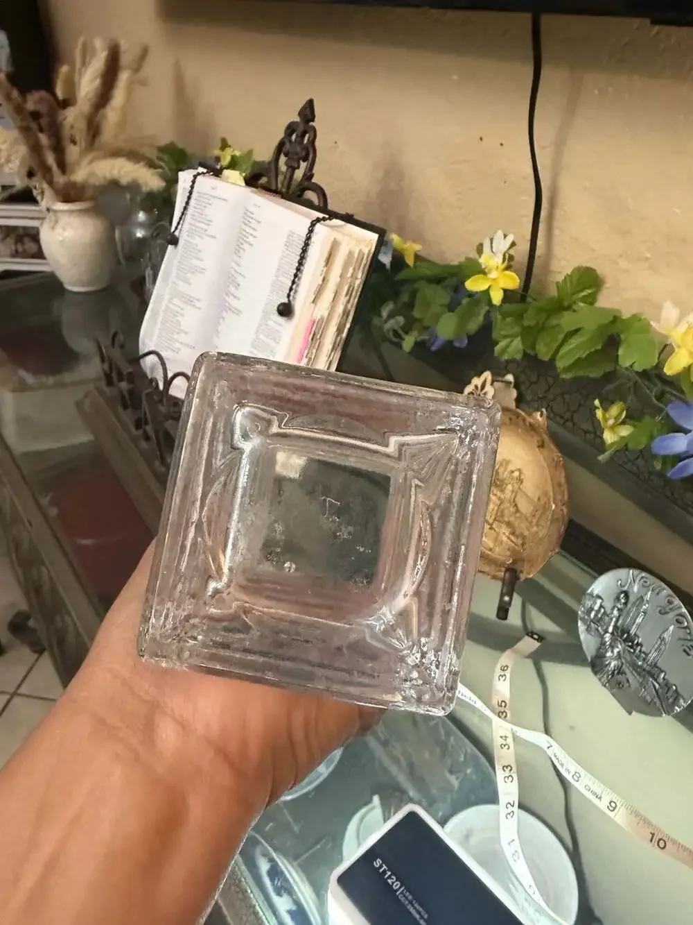 Clear Ribbed Glass Square Flower Vase